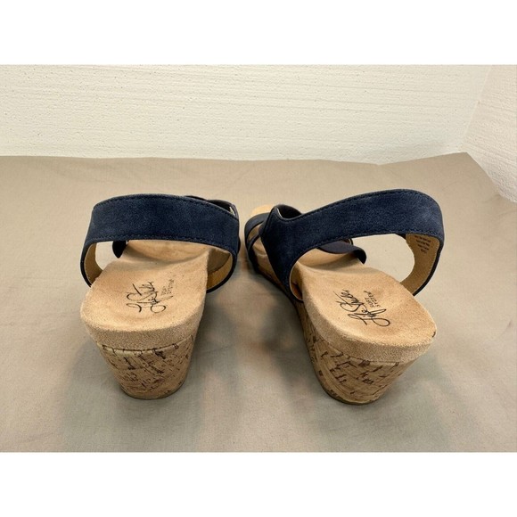 Life Stride Soft System Flex Blue Suede Strappy Sandals Cork Wedge Women's 8 W - Picture 7 of 13